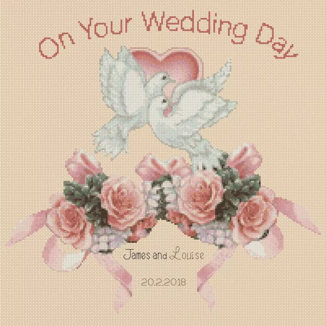 cross stitch chart Wedding Doves On Your Wedding Day 490  FlowerPower37-uk