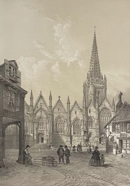 Église Notre Dame de Vitré 1860 Ille-et-Vilaine Lithographie Bretagne France