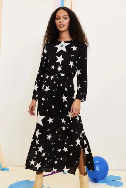 BNWOT NEW RIXO Alice Ibiza Star Print Black Viscose Midi Dress Size Small UK 10 150.00 PicClick UK