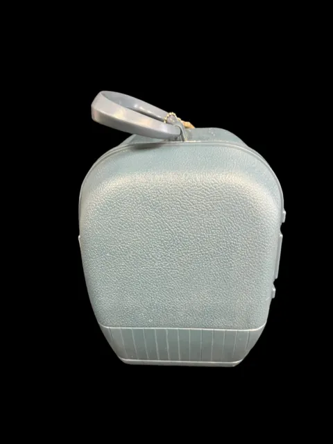 Vtg Mid Century Blue Hard Plastic Shell Wig Travel Case Luggage