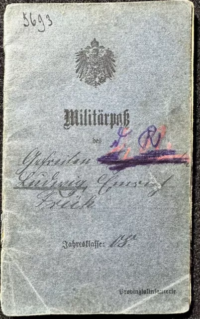 WWI German Army Militärpass FRüH Strassburg Inf Reg Nr 10 Inf Reg Nr 143