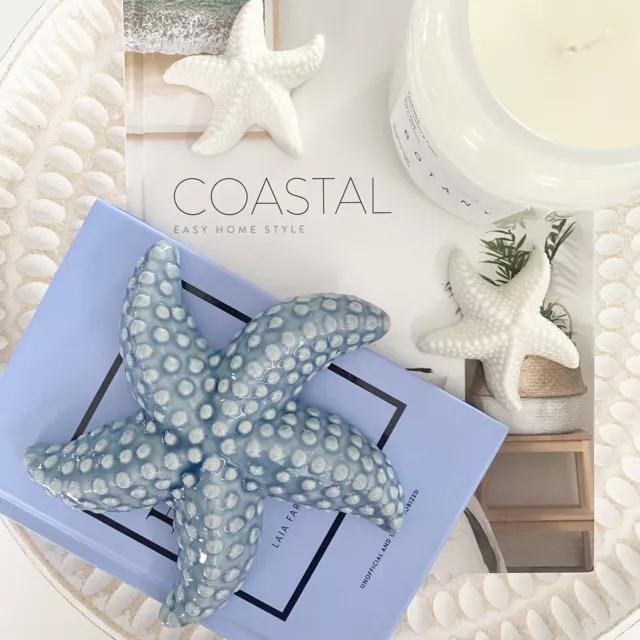 Starfish Set of 3 Hamptons Coastal Beach Nautical Table Decor Ceramic Blue White