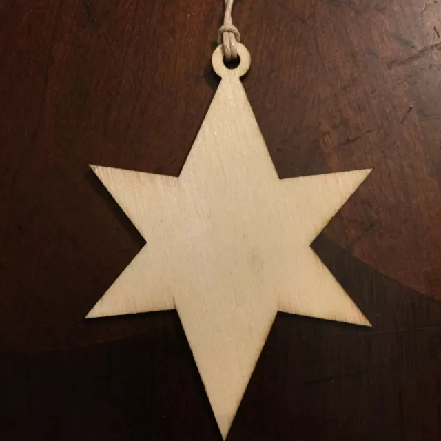 Wood Christmas Star of Bethlehem Ornament Thin Natural Simple Buy $10=Free Ship