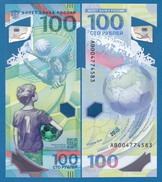 Russia 100 Rubles P 280 2018 UNC Polymer World Cup FIFA Commemorative 1 Note