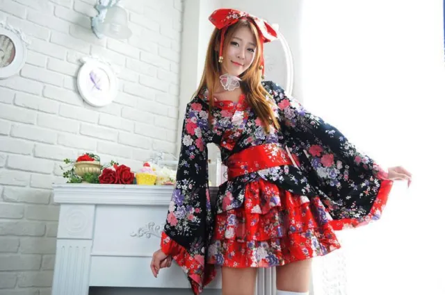 Japanese Women Kimono Lolita Maid Uniform Outfit Anime Cosplay Costume Dress 6