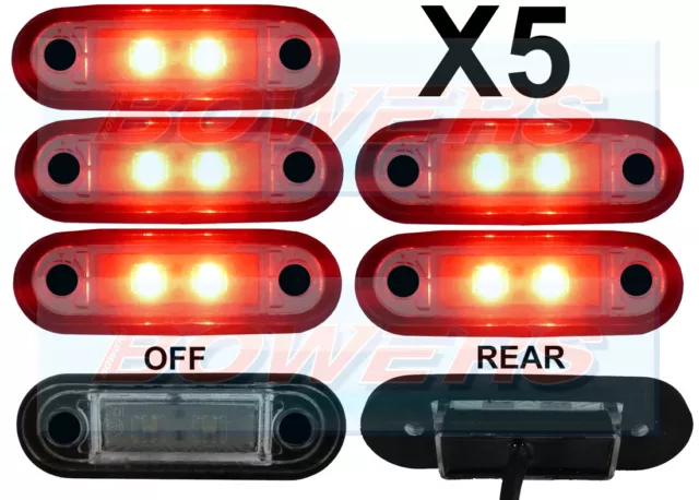 5 x 12V/24V FLUSH FIT RED REAR LED MARKER LAMPS / LIGHTS TRUCK VAN CAR KELSA BAR