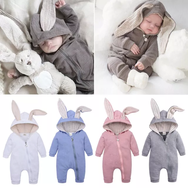 Infant Newborn Baby Girl Boy Warm Cute Bodysuit Hooded Romper Jumpsuit Clothes
