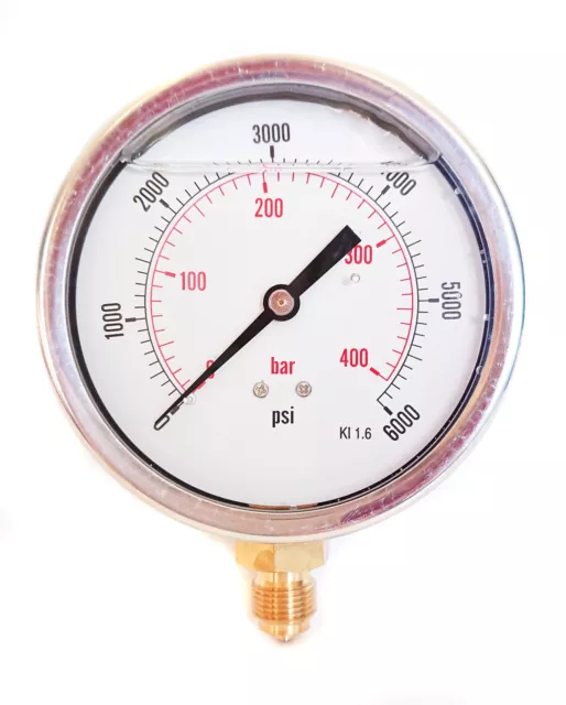 100mm HYDRAULIC GLYCERINE FILLED PRESSURE GAUGE VERTICAL 3/8 or 1/2 BSP  PSI BAR