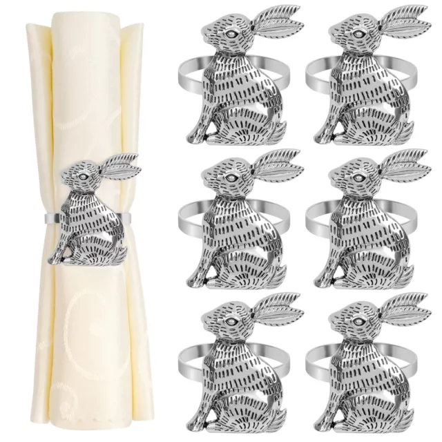 Easter Bunny Napkin Rings Set of 6 Silver Metal Rabbit Napkin Ring Holders for E