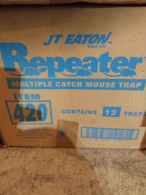 ( Box of 12 ) JT eaton repeater multiple catch mouse traps #420 tin cat style