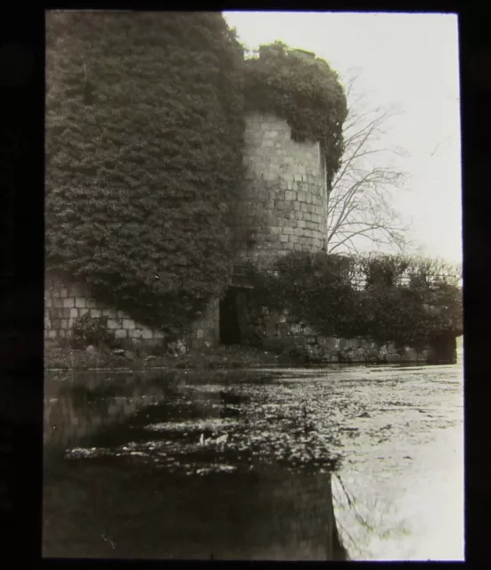 Glass Magic Lantern Slide WHITTINGTON CASTLE & MOAT NO2 C1910 SHROPSHIRE