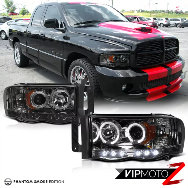 02-05 Dodge RAM 1500 New LH+RH Pair Smoke Projector LED Headlight Signal Lamps