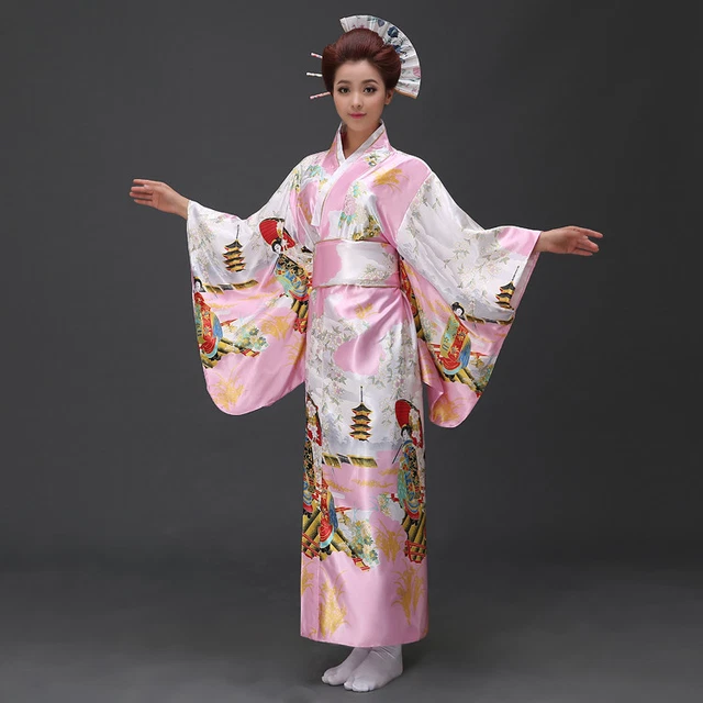 Japanese Kimono Yukata Dress Women Summer Floral Robe Haori Cosplay Costume Obi