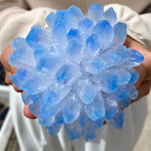 496G New Find sky blue Phantom Quartz Crystal Cluster Mineral Specimen Healing