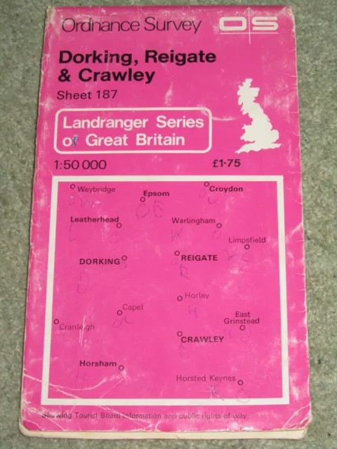 OS Ordnance Survey Landranger Map Sheet 187 Dorking, Reigate & Crawley - 1980
