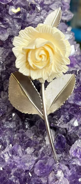 Mother’s Day FREE SHIPPING Beau Sterling Silver White Rose Flower Pin Brooch