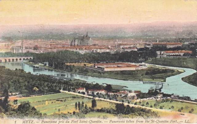 Carte postale ancienne MOSELLE METZ 1 LL panorama pris du fort Saint-Quentin éc.