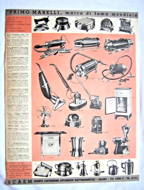 Depliant Pubblicita Primo Marelli Apparecchi Elettrodomestici 1938 -Scaem Milano