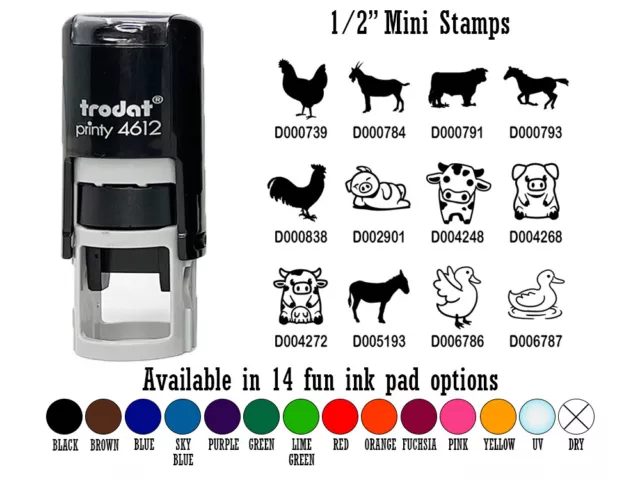 Farm Animals Cow Chicken Goat Pig Horse 1/2" Self-Inking Rubber Stamp Stamper