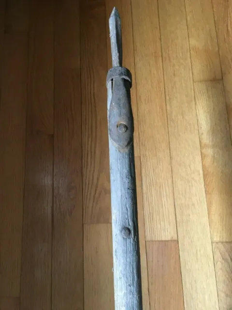 Antique 56" Wood Logging Pike Log Pole with Metal Hook