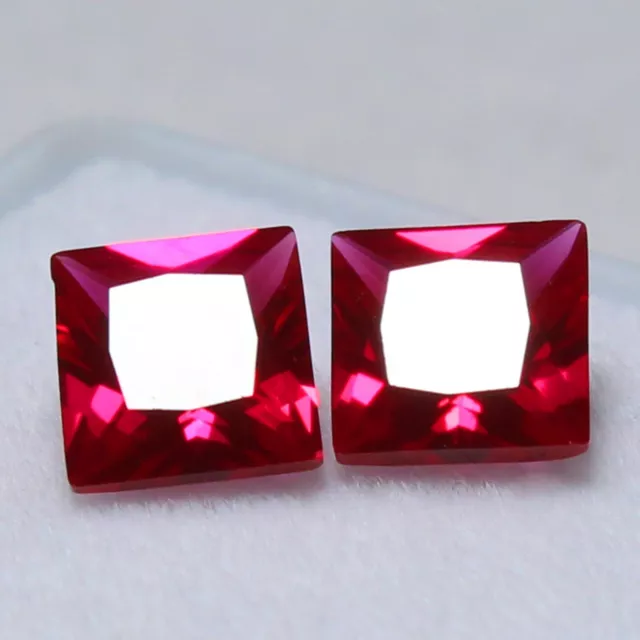 Natural Certified 6x6 mm Square Pair Mogok Blood Red Ruby Loose Gemstones 3