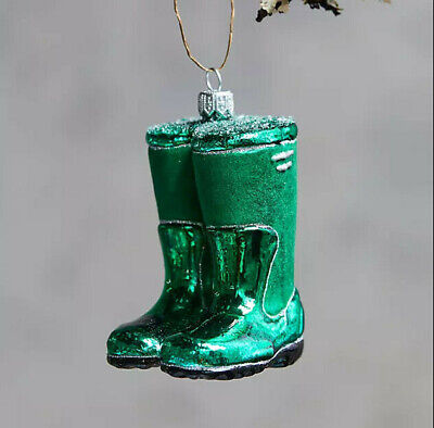 Anthropologie Rain Gardening Boots Ornament Glass Terrain Wellies Wellington NEW