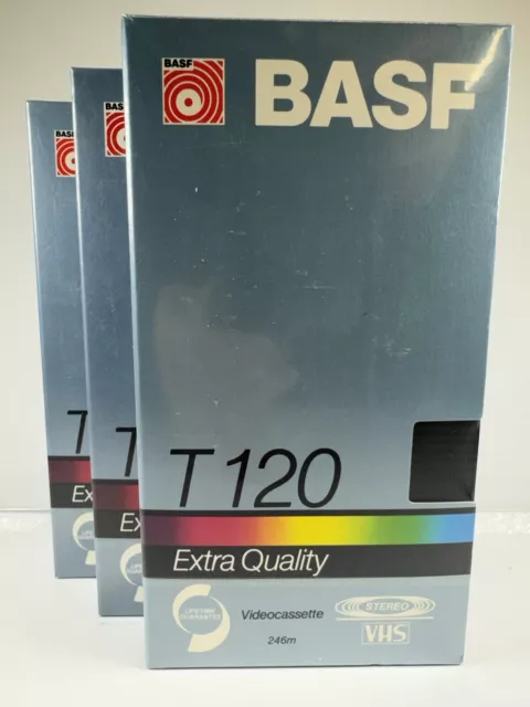 BASF T 120 Extra Quality Blank VHS Tape Videocassette Lot of 3 Brand New Sealed