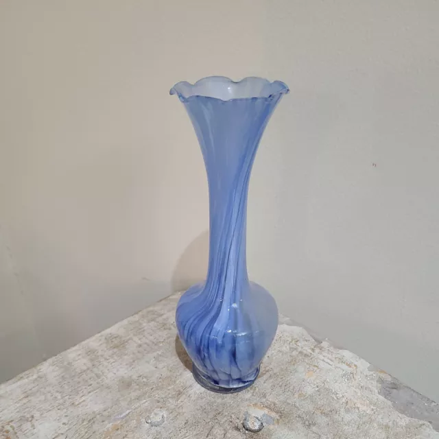 Beautiful Rare Vintage Cobalt/Smoke  Blue Fluted Vase Art Glass