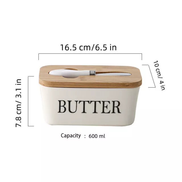 Ceramic Butter Dish Box Storage Tray Container w/ Bamboo Lid & Butter Cutter 3