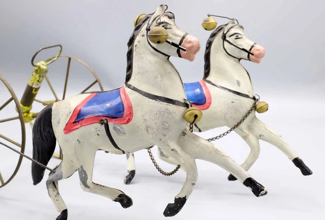 Vintage cheval en bois d'art populaire sur roues - jouet à pousser en bois peint à la main - cheval jouet noir, blanc et bleu bébé, décoration d'intérieur primitive rustique