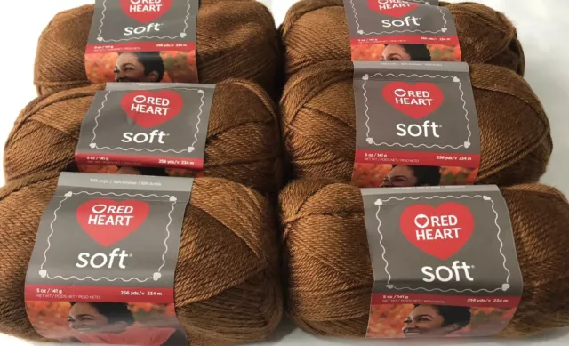 Red Heart  Soft Knitting Yarn  Wool 6X141g.balls -brown#28