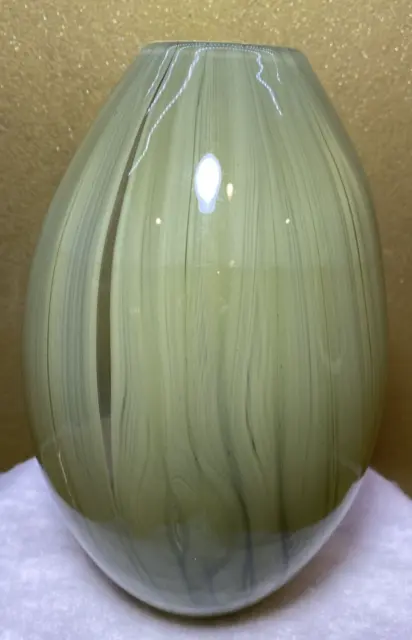 Art Glass Vase Sage Green Lazy Susan Large Heavy 10.5" tall Hand-Blown Glass