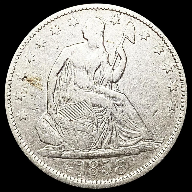 1858 Seated Liberty Half Dollar Coin LIGHTLY CIRCULATED