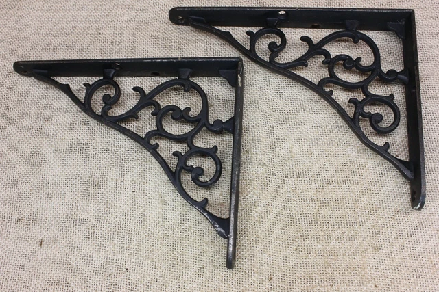 2 Old Shelf Supports Brackets 7 X 5 1/2" Rustic Vintage 1880’s cast Iron 2