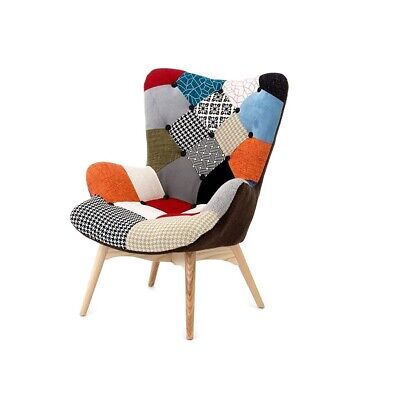Relax Poltrona Pouf Sedia Tessuto Patchwork Relax Vintage Gambe Legno Imbottita Color 