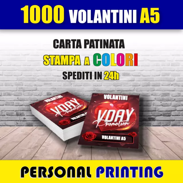 1000 VOLANTINI A5 CARTA PATINATA 130gr ( 15 X 21 cm ) A COLORI STAMPA HD QUALITY