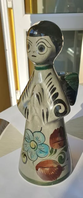 Vintage Tonala Engel Kerzenhalter Mexiko Volkskunst handbemalte Keramik