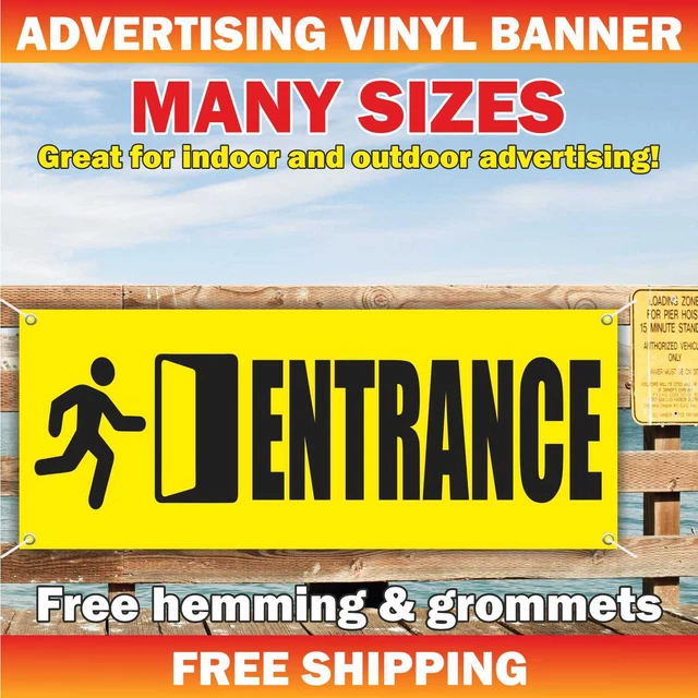 ENTRANCE Advertising Banner Vinyl Mesh Sign Parking Shop Fireman Warning Exit