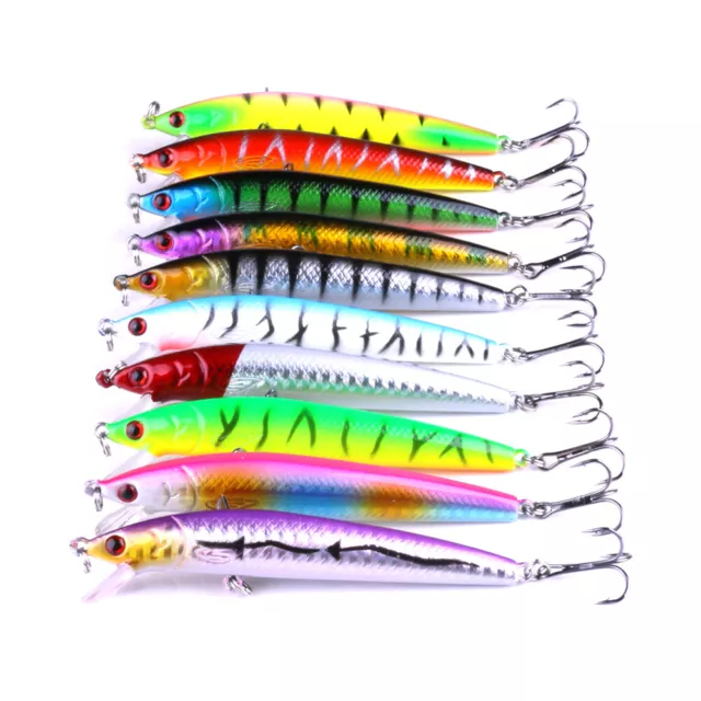 10pcs Minnow Fishing Bait 8.9g/9.5cm Hard Lures Crankbait Bass Tackle Wobbler