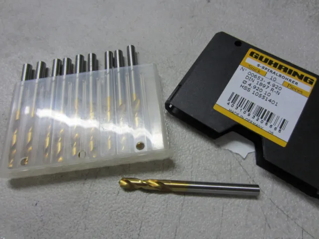 10 new GUHRING 00653-4.920MM #10 HSS Stub Machine Length TiN Coated Twist Drills