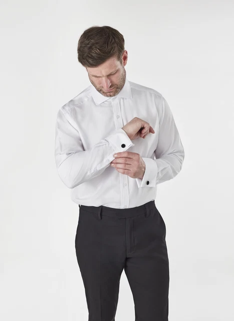 Camicia abito bianco da uomo doppio polsino con gemelli ferro facile cotone vestibilità su misura