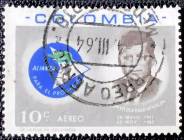 Colombia - Colombie - 1963 Air Mail 10 ¢ Death of John F. Kennedy used (165) -