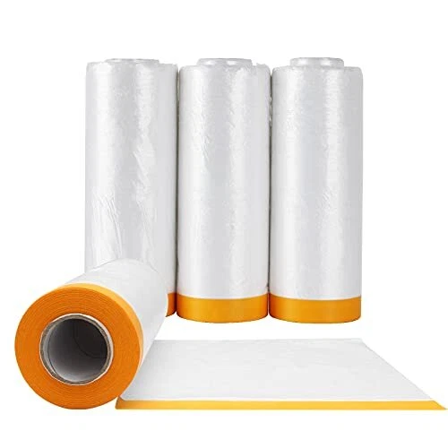 Pre-Taped Masking Film 5ft x 200ft | Clear Plastic Sheeting Roll