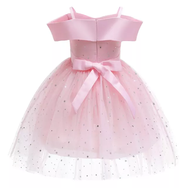 Bambini Principessa Rete Abiti Spaghetti Cinturino Maniche Stella Lustrini Party