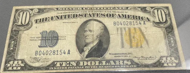 Ten 10 Dollar North Africa Series 1934 A Silver Certificate Circulated