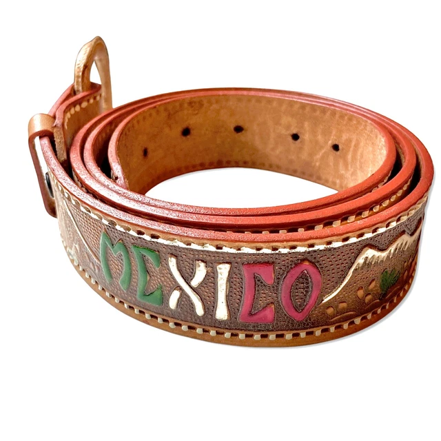 Brown Genuine Top Grain Leather Western Belt - Mexico - Men's Size 38