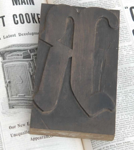 HUGE "R" blackletter 7.09" handcarved woodtype printing block letterpress ABC