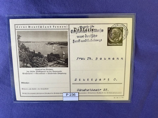 DR 1933-45, Ganzsache, P236, DV: 35-65-1-B6, Vegesack bei Bremen
