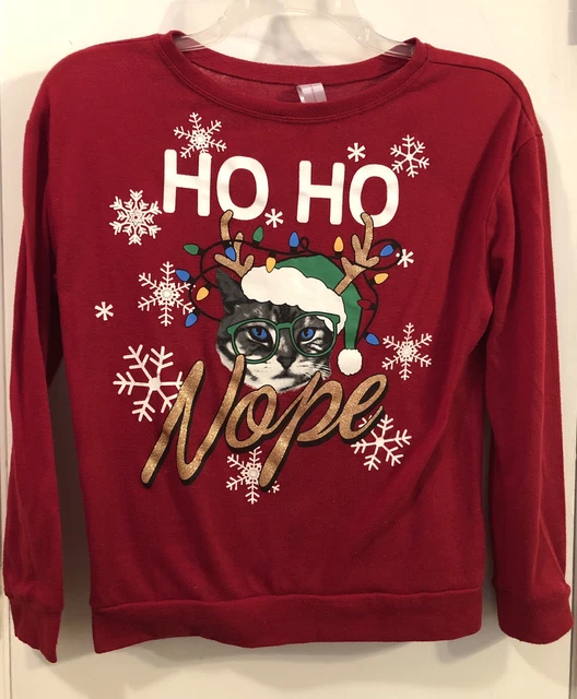 NO BOUNDARIES Christmas Ugly Cat Sweater "HoHo Nope" Girls S/CH 3-5