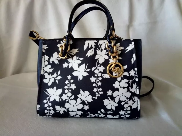 Michael Kors Sofia Navy Blue & White Floral Print Saffiano Shoulder/Handbag